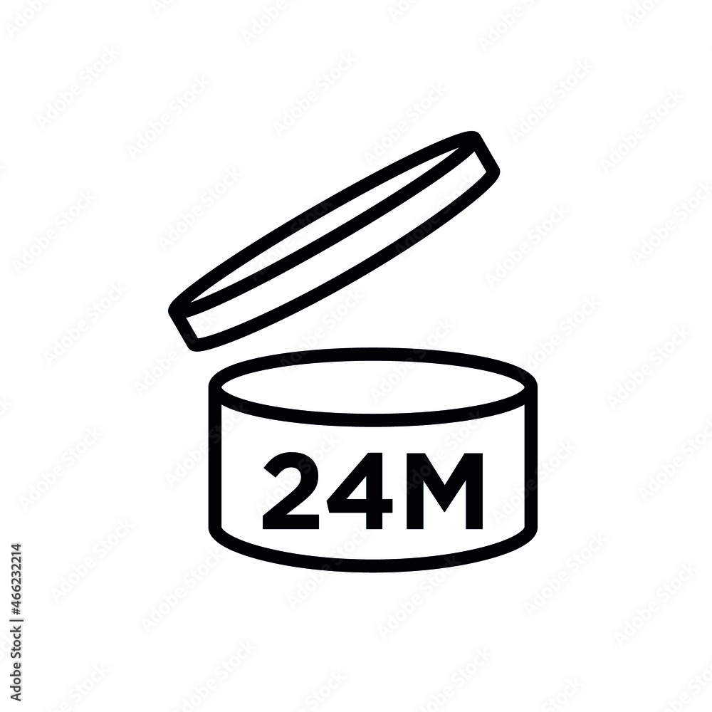 Period after opening (PAO). The expiration date (in months) icon of cosmetics and household chemicals after opening the container. Cylindrical open container in black. Isolated vector pictogram. Period after opening (PAO). The expiration date (in months) icon of cosmetics and household chemicals after opening the container. Cylindrical open container in black. Isolated vector pictogram.