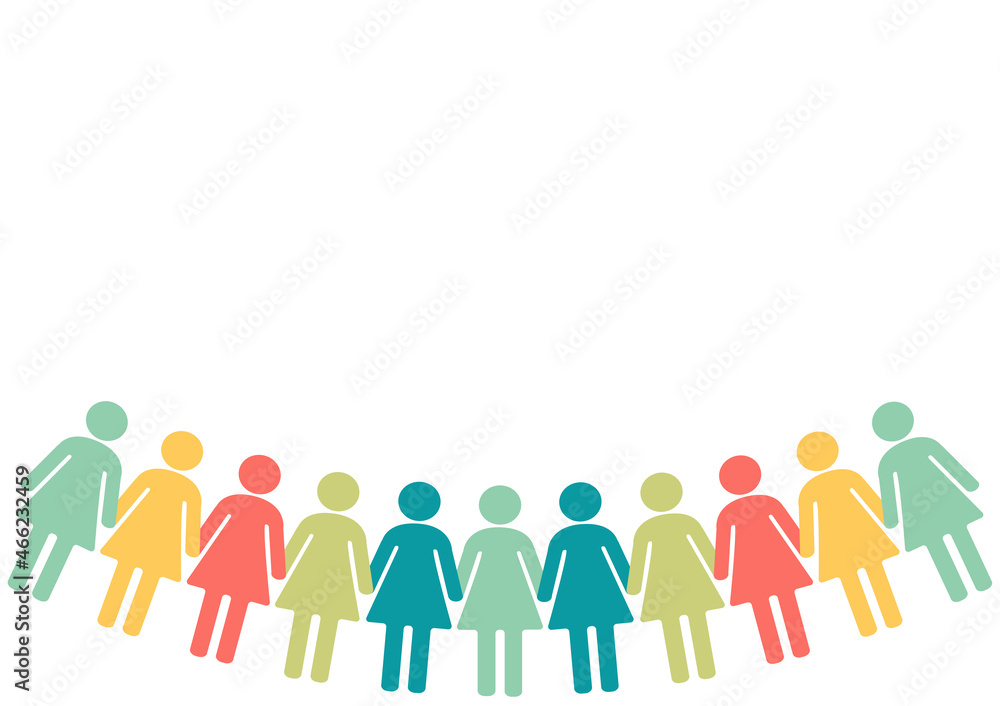 colorful paper woman chain background on white background colorful paper woman chain background on white background