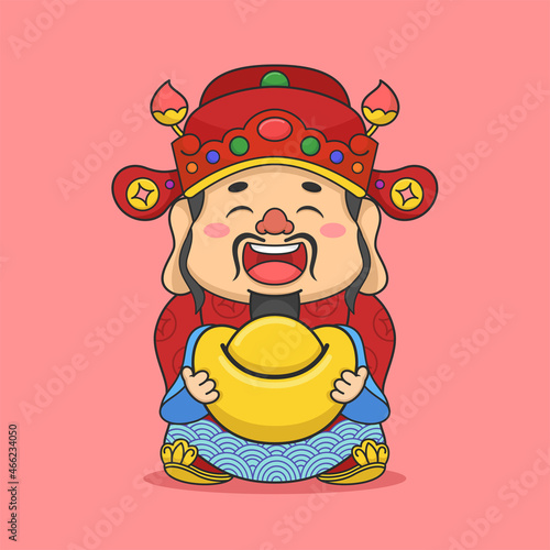 cute chinese new year fortune god holding money