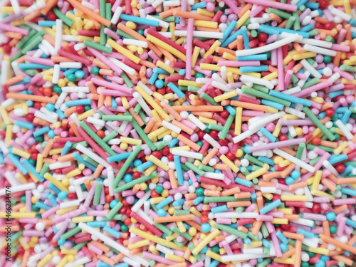 Multicolored confetti. Children's holiday. Party. Sprinkle for Easter cakes. Isolate. Baking, baking decor. Sweets.