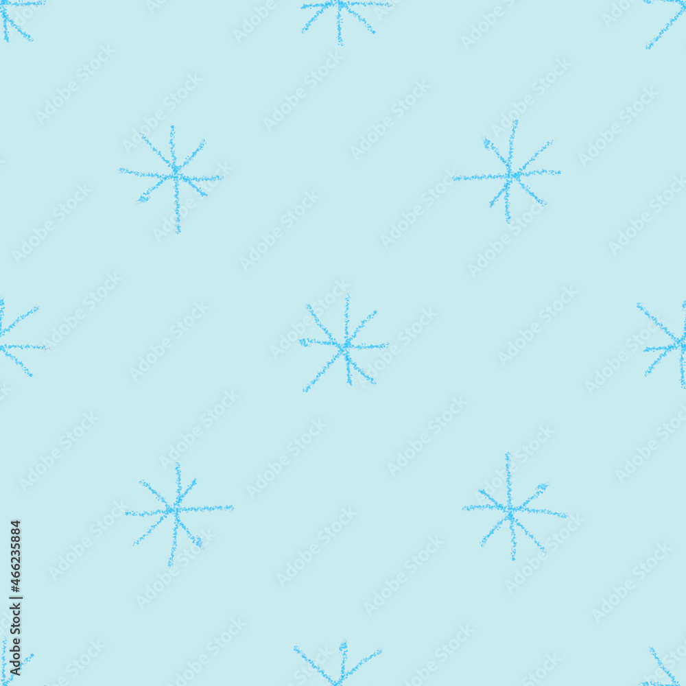 Hand Drawn Snowflakes Christmas Seamless Pattern. Subtle Flying Snow Flakes on chalk snowflakes Background. Adorable chalk handdrawn snow overlay. Neat holiday season decoration.