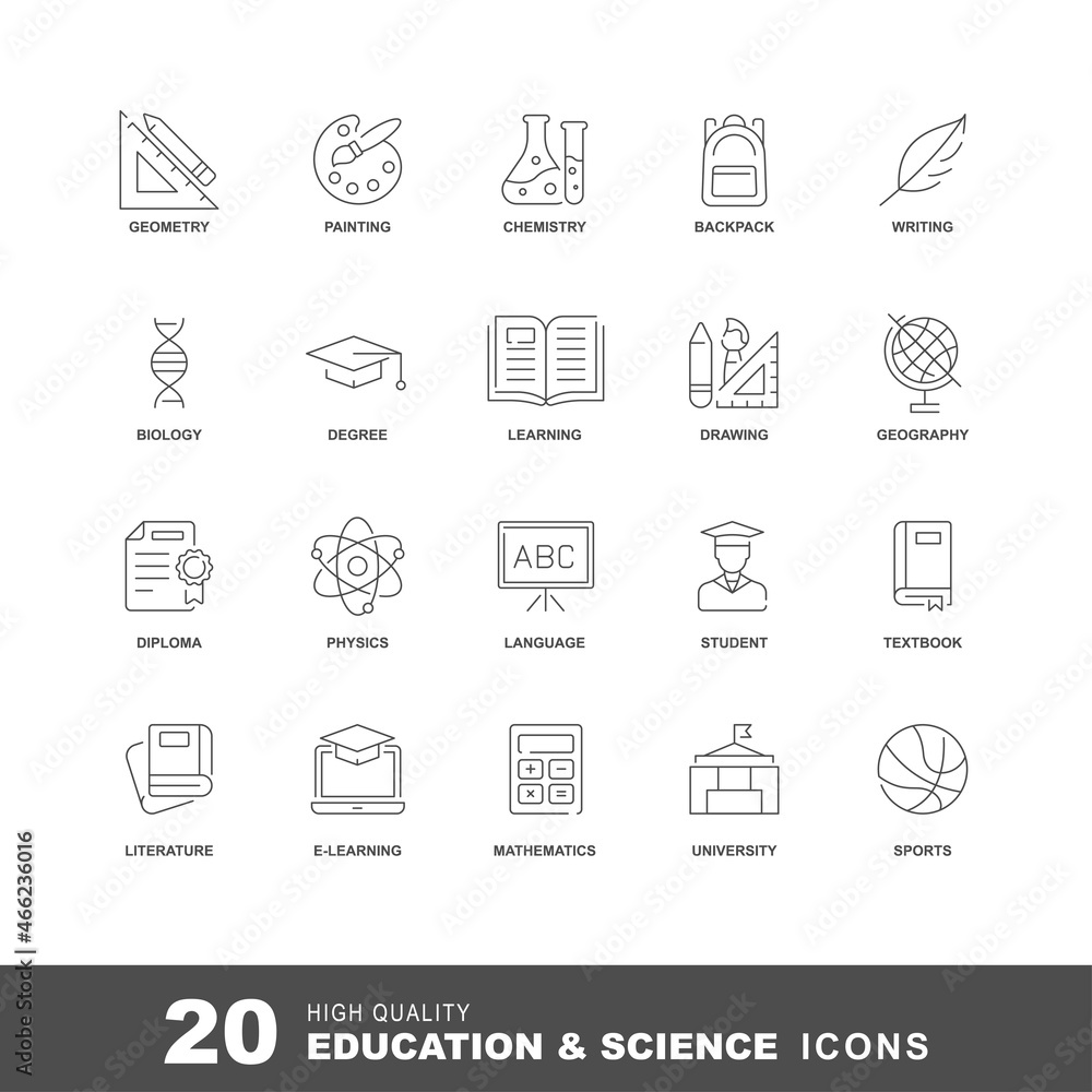 Education line icon. Vector e-learning and school icons set with editable strokes