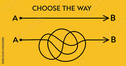 Different hand drawn doodle scribble path lines from A to B. Business solution searching concept. Way to solve problem. Vector design elements for trending infographic.