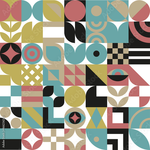 Bauhaus geometric design with eyes elements. Primitive modern shapes and forms. Vector interior posters, covers, banners.