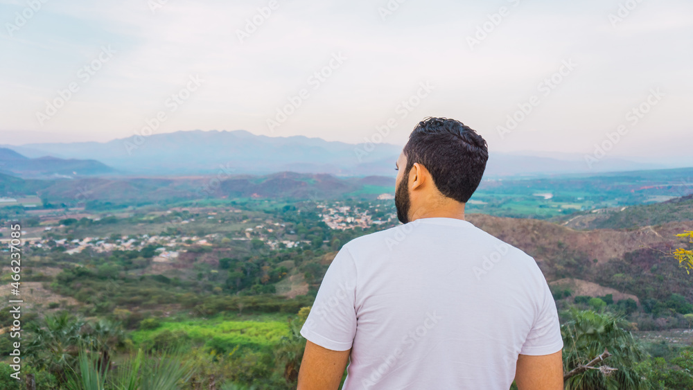 Man enjoying a pretty mountain view in Honduras Central America