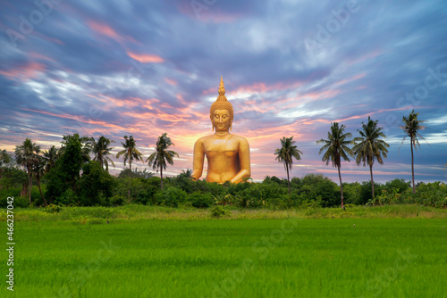 Big golden buddha statue at Wat Muang temple in Ang Thong Province, Thailand.: the largest Buddha in the world.