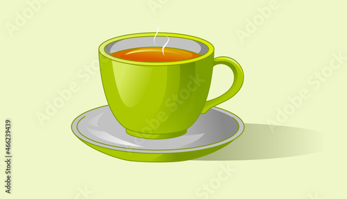 Glass cup with saucer with black tea vector illustration isolated on white background. Hot black tea vector