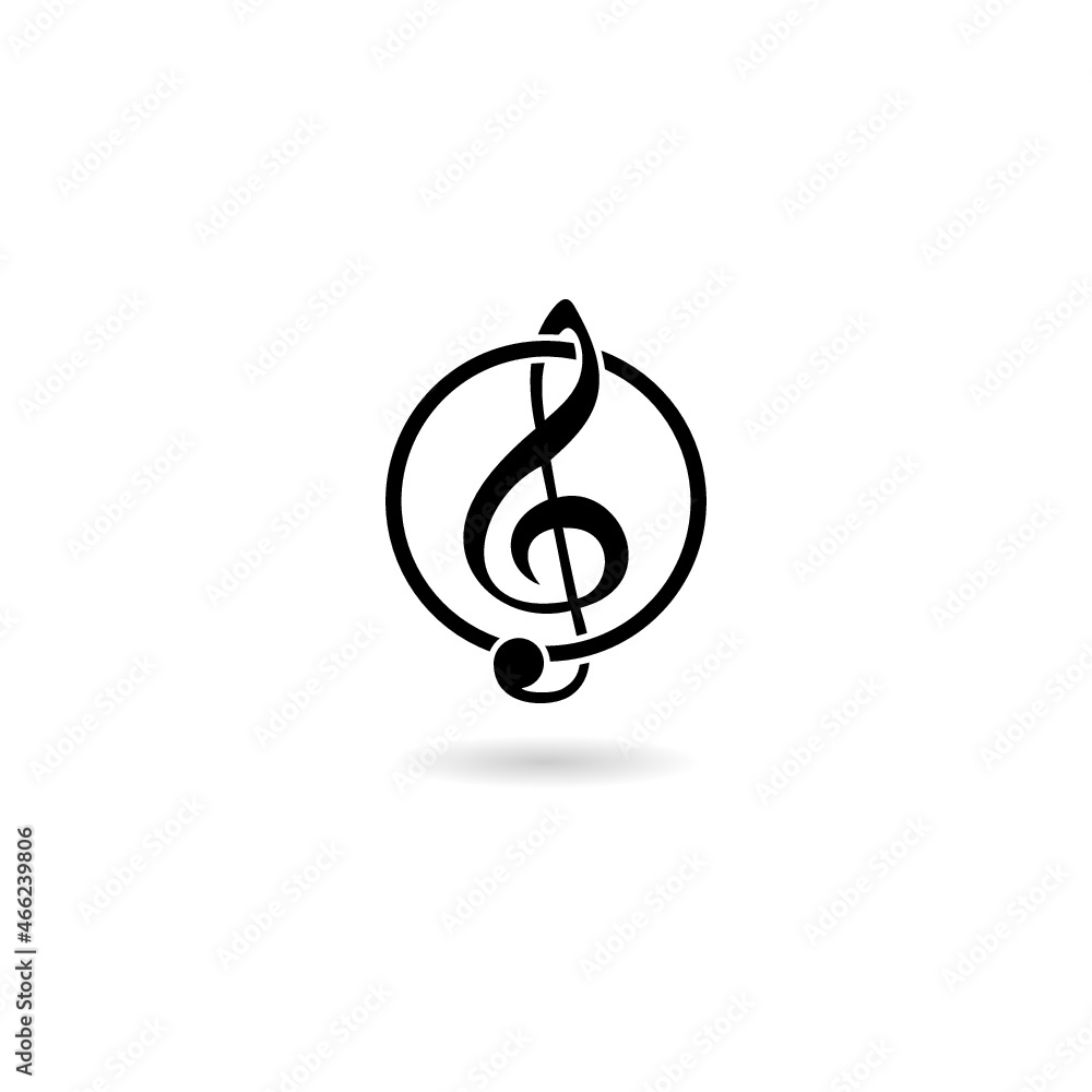 Treble clef music icon with shadow isolated on white Treble clef music icon with shadow isolated on white