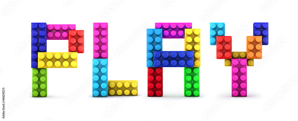 Word play made of colorful building block. 3d letter. 3d illustration.