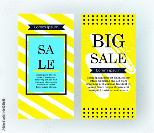 Set of vector banners for stories on social media for big sale. Yellow and white template with round design elements for publication.