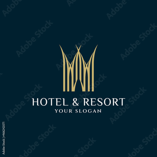 Elegant and Luxury Hotel logo design. Modern Building Architecture for Resort, Motel, Apartment, Real Estate, Palace, villa logo design inspiration  