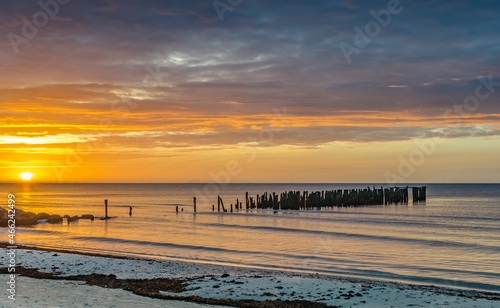 Sunrise in the vicinity of old fishing village, one can see remains of old fi...