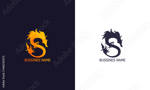 fire orange dragon letter s logo