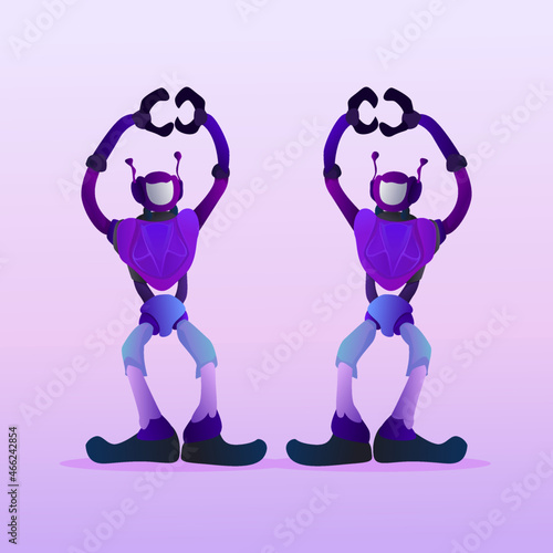 
purple robot mascot character dancing