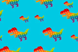 Seamless pattern. Toy pop it in the shape of a dinosaur on a turquoise background.