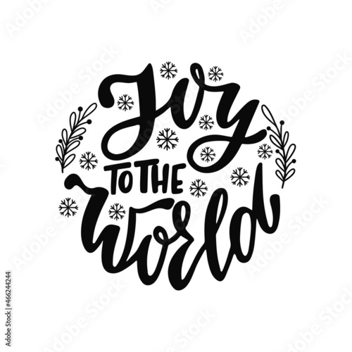 Round Christmas Ornament with hand drawn lettering text - Joy to the World. Holiday decoration.