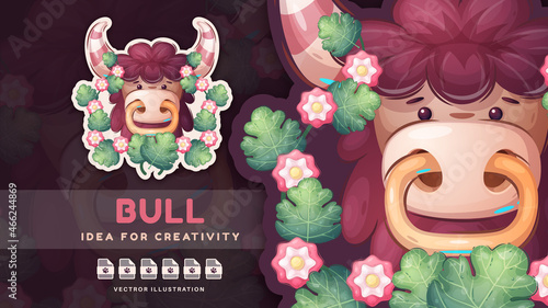 Cartoon character animal bison - sticker