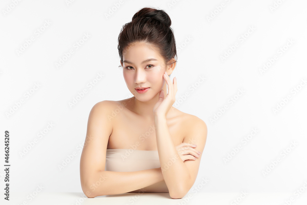Beautiful young asian woman with clean fresh skin on white background, Face care, Facial treatment, Cosmetology, beauty and spa, Asian women portrait. Beautiful young asian woman with clean fresh skin on white background, Face care, Facial treatment, Cosmetology, beauty and spa, Asian women portrait.