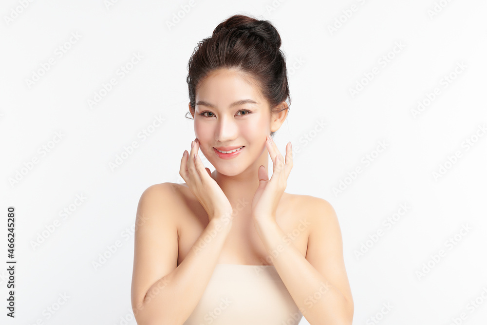 Beautiful young asian woman with clean fresh skin on white background, Face care, Facial treatment, Cosmetology, beauty and spa, Asian women portrait. Beautiful young asian woman with clean fresh skin on white background, Face care, Facial treatment, Cosmetology, beauty and spa, Asian women portrait.