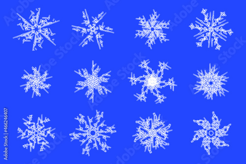Set of snowflakes, vector illustration. Winter background.