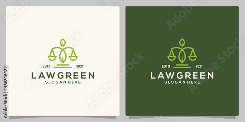 Logo Justice law with leaf symbols. law office, law firm, attorney services, luxury logo design templates. Premium vector