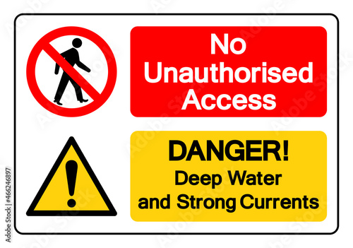 No Unauthorised access Danger Deep Water and Strong Currents Symbol Sign, Vector Illustration, Isolate On White Background Label. EPS10