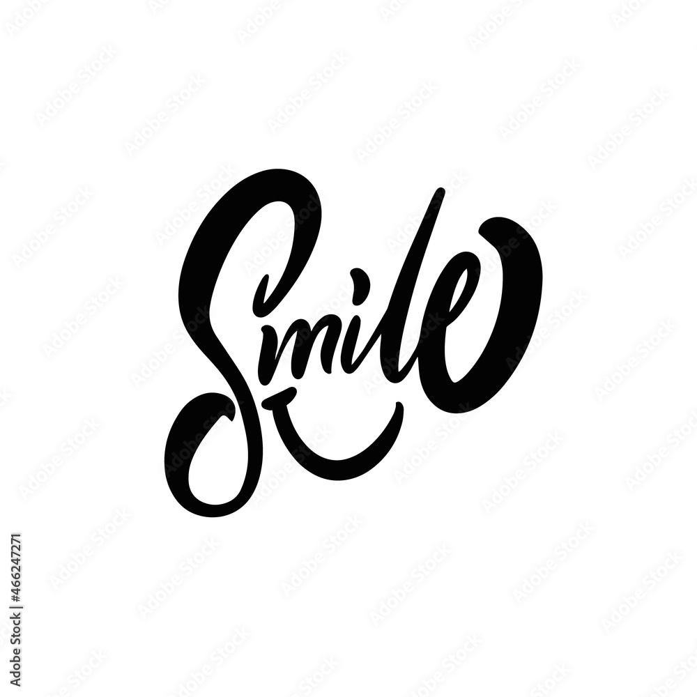 Smile. Hand drawn black color motivation text. Brush calligraphy phrase. Smile. Hand drawn black color motivation text. Brush calligraphy phrase.