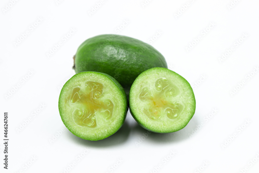 Feijoa on a white background. The fruit is healthy. Healthy eating Feijoa on a white background. The fruit is healthy. Healthy eating