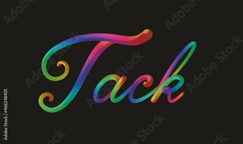 Tack, Swedish word (Sweden), means thank you in english. Neon colorful calligraphy text. Vector illustration. EPS10.