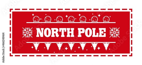 North pole - Horizontal stamp design for letters or gifts. Christmas  decorative element. Vector illustration on white background