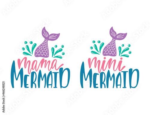 Mama mermaid and mini mermaid vector illustrations.