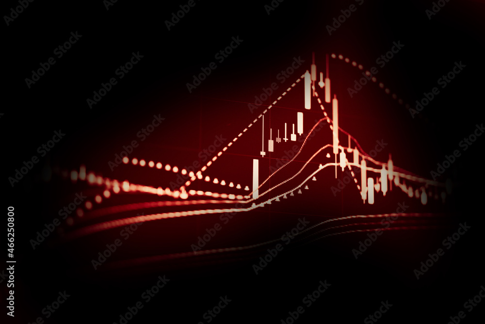 Candlestick chart in financial stock market on digital number background. Forex trading graphic design and Stock market trading trend as concept.	
