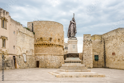 View at the Martiri memorial and Alfonsina tower in the streets of Otranto in Italy