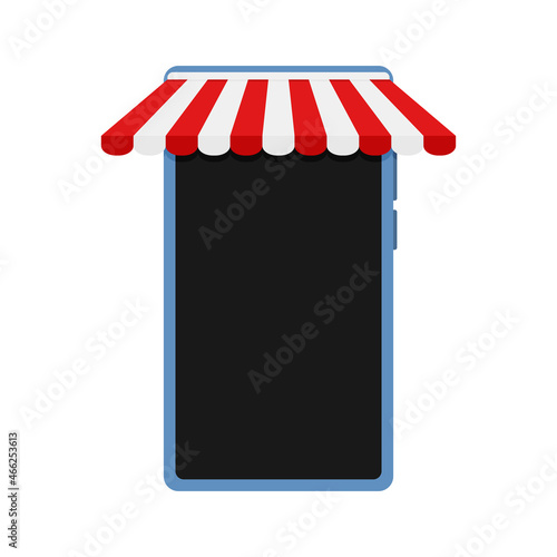 Smartphone store retail with striped awning red white