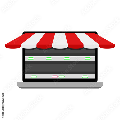 Online store layout, empty shelf showcase covered awning
