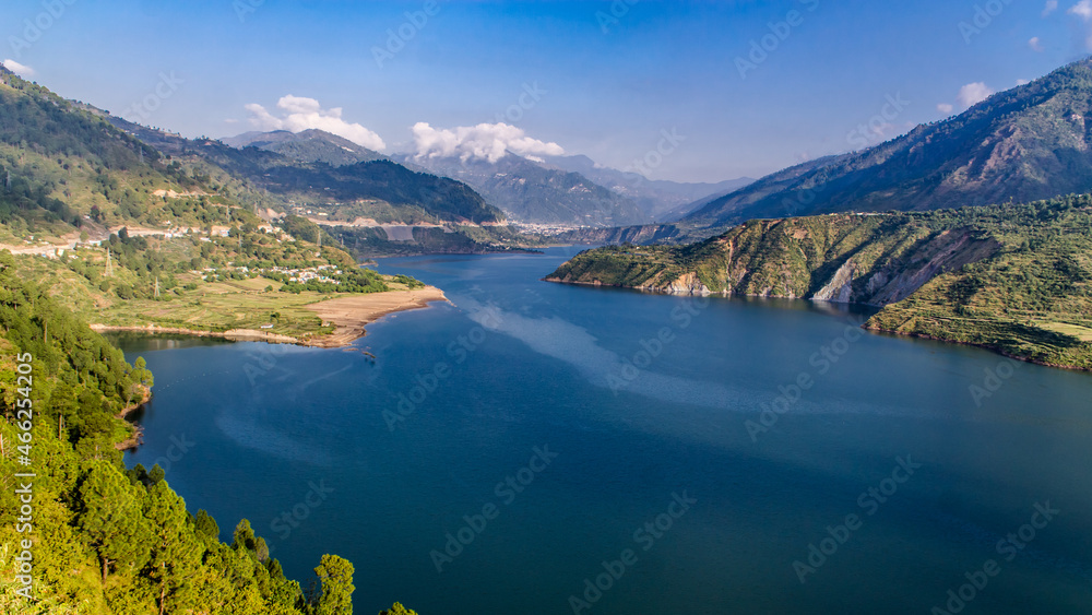 Landscape of Tehri Dam reservoir, the tallest dam in India