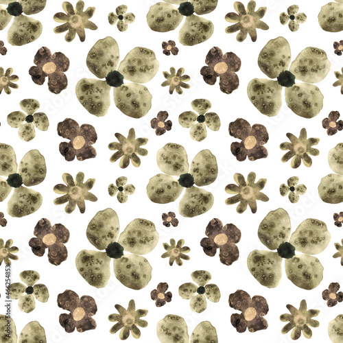 Seamless floral pattern drawn with watercolor in a free style or doodle style. Texture for fabric, wrapping paper, scrapbooking. photo