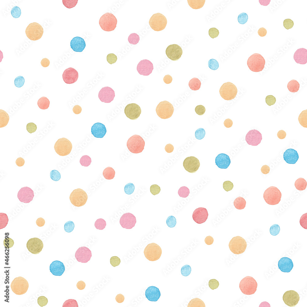 Seamless watercolor pattern with multicolored circles of peas