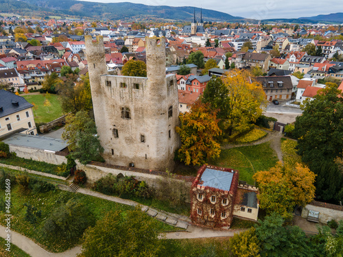 The Hoher Schwarm, a historic ruin in Saalfeld, Thuringia, is a testament to medieval architecture and history. Built around 1300, the castle originally served the Counts of Schwarzburg photo