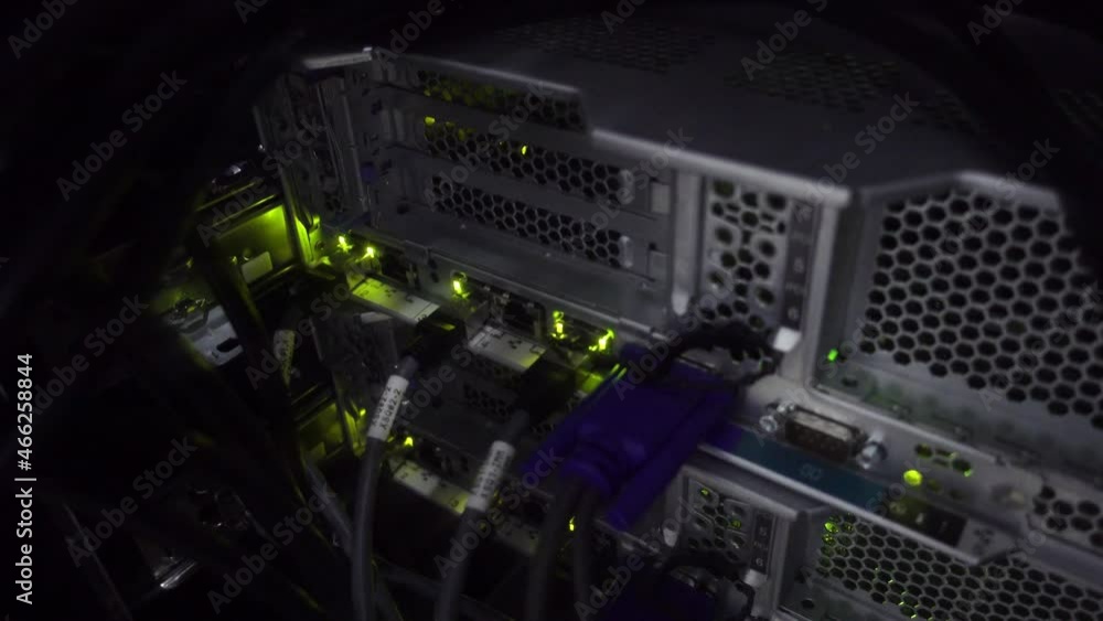 Blinking Lights on Dark Internet Server. Concept of Data Center Blinking Lights on Dark Internet Server. Concept of Data Center