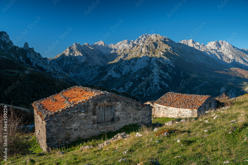 Old shepherds' huts in the Picos de Europa National Park. Sotres, Asturias, Spain