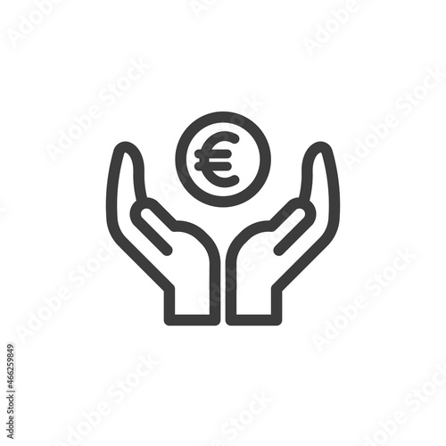 Hand with coin icon on white background. Hand with euro symbol.