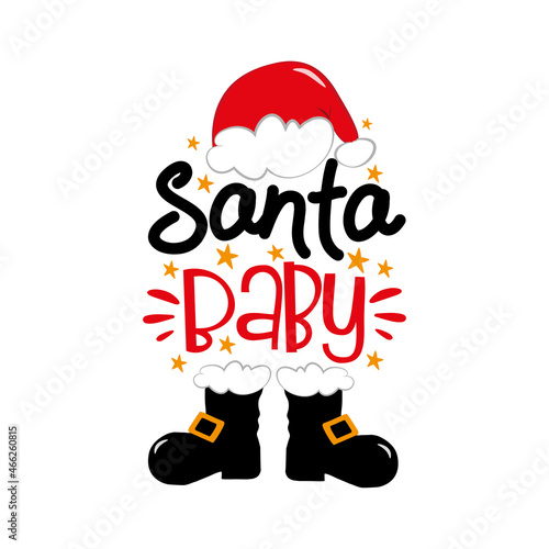 Santa Baby - Santa hat and boots with stars. Good for baby clothes, postre, card, label, and other gifts design for Christmas.
