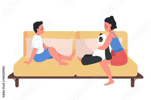 Sibling bonding semi flat color vector characters. Posings figures. Full body people on white. Relationships isolated modern cartoon style illustration for graphic design and animation