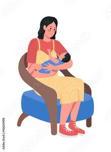 Mother with baby semi flat color vector character. Posing figure. Full body person on white. Emotional expression isolated modern cartoon style illustration for graphic design and animation