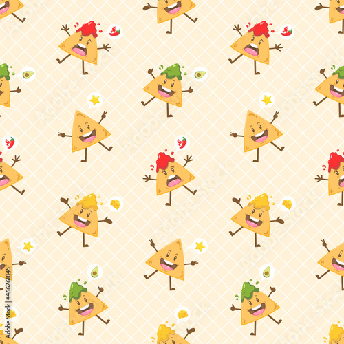 cute kawaii nachos character seamless pattern