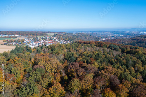 aerial view to Wolfschlugen Hardt in autumn