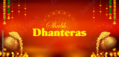 Dhanteras celebration on Happy Diwali light festival of India background