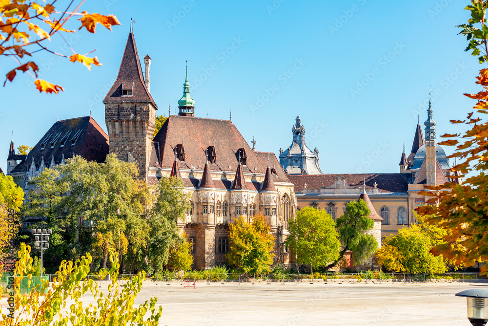 Vajdahunyad castle in autumn, Budapest, Hungary - obrazy, fototapety, plakaty 