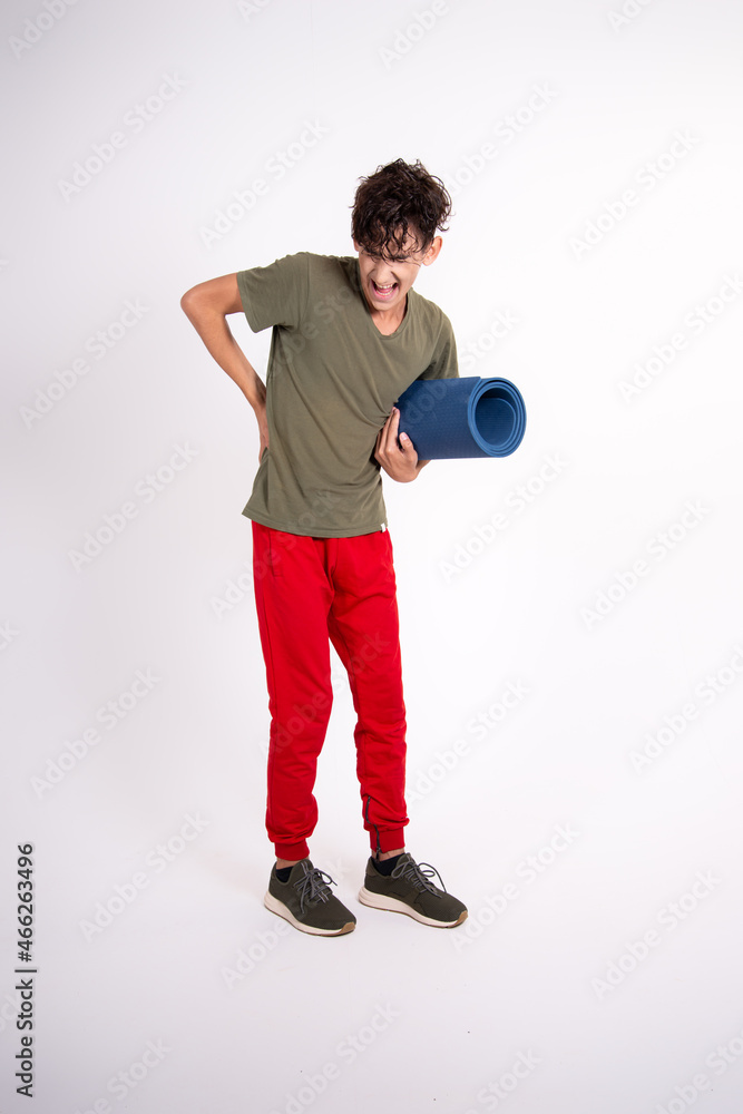 Young funny student is engaged in fitness. Young funny student is engaged in fitness.